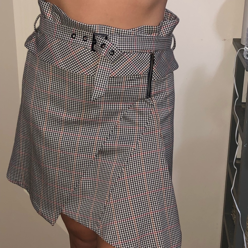 Plaid belted skirt - zip up - work appropriate